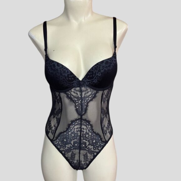 La Senza Black Lace Mesh Lingerie Bodysuit - Picture 1 of 9